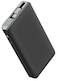 Powerology 10000mAh Retractable Cable Power Bank, LED Display, Lightweight &amp; Portable, USB-C Input &amp; Output, 22W Power Delivery, 2-Device Charging, Patented Design - Black
