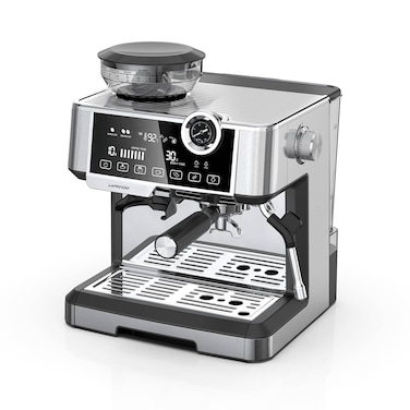 LePresso Dual Boiler Espresso Machine, 2.8L Water Tank, 200g Coffee Bean Capacity, 2300W Heating Power, 19 Bar Pump Pressure, Milk Frothing Nozzle, Adjustable Grinder, Automatic Shutdown, UK Plug