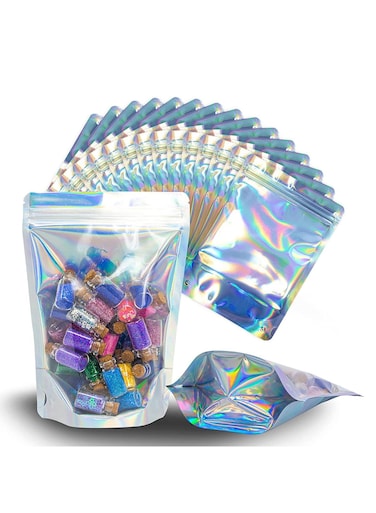 Pcs Resealable Holographic Mylar Bags, 4 x 6 Inch Ziplock Pouches for Lip Gloss, Party Favors, and Food Storage