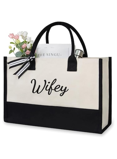 TOPDesign Canvas Tote Bag, Bridal Shower Gifts for Bride, Wedding Bachelorette Bride Gifts Shoulder Bag