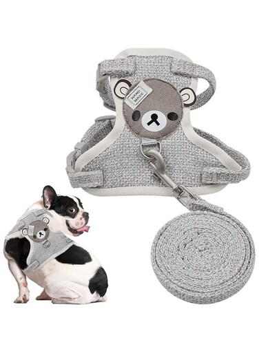 Small Dog Harnesses, Adjustable Soft Padded Pet Vest Harness and Lead Set for Puppy Cat Rabbit Small Pets, for Extra-Small/Small Medium Dogs, in Dog/Cat Harness and Leash Set for Walking(Grey,S)