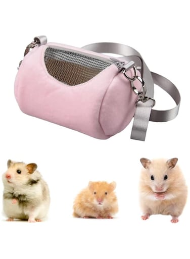 Oasisgalore Hamster Carrier Bag, Pet Travel Bag, Outdoor Travel Handbag, Portable Small Pet Handbag with Adjustable Shoulder Strap, for Guinea Pig Hamster Small Pets Pink