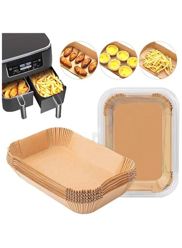 Duomama 100PCS Food Grade Parchment Liners for Ninja DZ201/Ninja Foodi Dual Air Fryer - Disposable Paper Liner, Baking Paper (8.65.5, Natural)