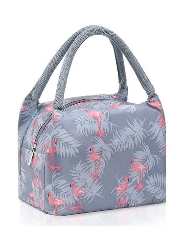 Reusable Insulated Lunch Bag Pink/Grey 20.8 x 15.5 x 17cm