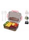 COOLBABY Student Office Worker Lunch Box Microwave Available Easy to Clean Leak-proof Reusable 1500ML 3 Compartments Built-in Cutlery (Pink) Randomly send an aluminum film lunch bag