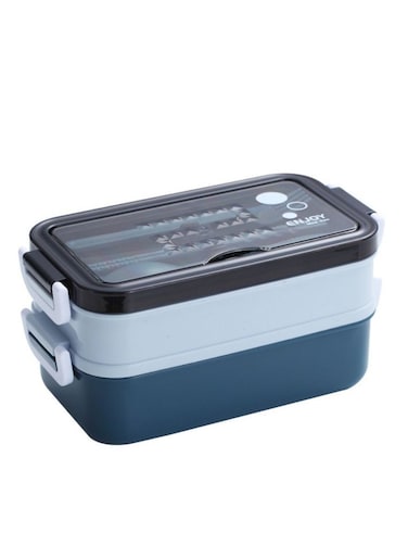 COOLBABY Premium Food Container with Soup Bowl and Cutlery Insulated Lunch Box with 3 Layers Stainless Steel Bento Lunch Box Leakproof Design and Side Handles 21.5 x 11.5 x 11cm Blue