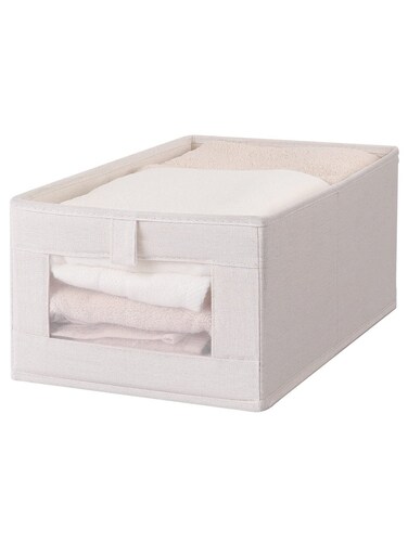 Foldable Cotton Linen Fabric Storage Bin with Clear Mesh Window - Stylish, Practical, and Versatile Organizer