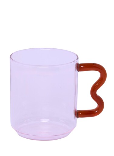 Pear Decor Curve Handle Glass Mug, Pink