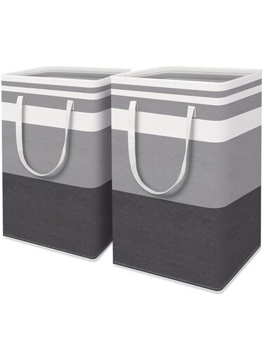 Aputue Laundry Basket, 2 Pack 75L Waterproof Freestanding Laundry Hamper, Collapsible Tall Clothes Hamper with Handles, Gradient Grey Laundry Basket for Clothes Toys in the Dorm and Family