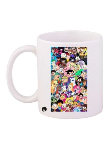 Random Characters Printed Coffee Mug White/Yellow/Black