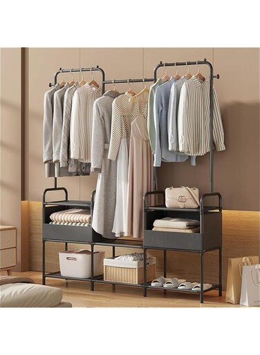 Clothes Rack,Clothing Rack with Storage Bag, 3-in-1 Garment Rack, Non-woven Shelves for Shoes, Clothes Rack for Bedroom, Hallway, Entryway (Grey)