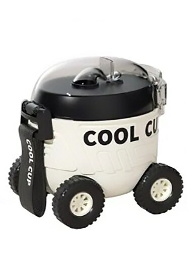 Car Plastic bottle plastic cup with Wheel Children Travel Portable Plastic Water Bottle white (550ml)