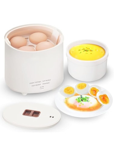 KASTWAVE Rapid Egg Cooker - Electric Egg Cooker With Auto Shut Off And Alarm, Mini Egg Cooker for Steamed, Hard Boiled, Soft Boiled Eggs and Onsen Tamago - Electric Egg Boiler for Home Kitchen