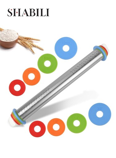 Stainless Steel Rolling Pin for Home Bakers, Adjustable Rolling Pin for Cookies Pizza Dumplings, Stainless Steel Dough Roller with Stainless Steel and Plastic Material for Daily Baking