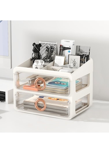 Two Tier Shelf Light Luxury Makeup Case With Top Lid Cosmetic Organiser Drawer Desktop Organiser Suitable For Cosmetics Daily Goods Small Life Items White Transparent