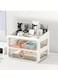 Two Tier Shelf Light Luxury Makeup Case With Top Lid Cosmetic Organiser Drawer Desktop Organiser Suitable For Cosmetics Daily Goods Small Life Items White Transparent