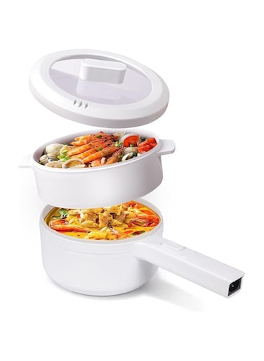 perforlld Electric Hot Pot - Non-Stick Pan, 1.5L Mini Pot for Steak, Fried Rice, and More! With Dual Power Adjustment and Steamer - Perfect for Rapid Noodles, Ramen, Oatmeal, Soup, and More!