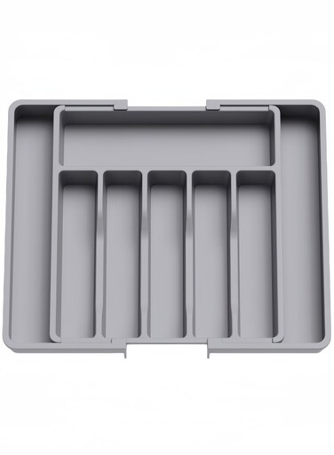 Silverware Drawer Organizer, Expandable Utensil Tray for Kitchen, BPA Free Flatware and Cutlery Holder, Adjustable Plastic Storage for Spoons Forks Knives, Large,Stretch Out The Cutlery The Stowed Box Can Be Retracted Into Shape, Grey,33-57*38*5 CM