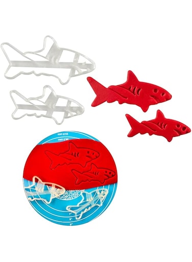 2PCS Shark Cookies Fondant and Dough Cutterand Imprint and Drawing Stencils, Kids Educational Toys