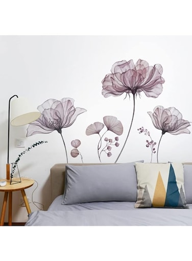 TIMBER ARTBOX Vintage Flower Wall Decals &ndash; Transparent Floral Wall Decor &ndash; Romantic Wall Stickers for Bedroom &amp; Living Room &ndash; Beautiful Dark Pink Stickers