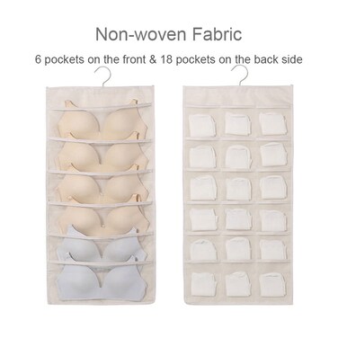 Mei Lifestyle Dual-Sided Hanging Closet Organizer &amp; Storage Pocket Bag &ndash; Space-Saving Solution for Clothes &amp; Accessories, Beige