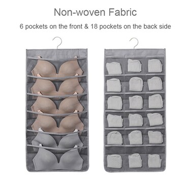 Mei Lifestyle Dual-Sided Hanging Closet Organizer &amp; Storage Pocket Bag &ndash; Space-Saving Solution for Clothes &amp; Accessories, Grey