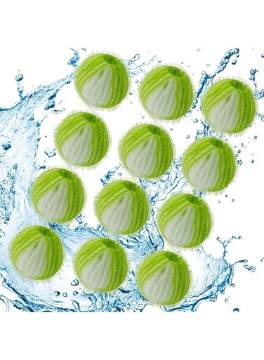 ChicAbode 12 Pack Pet Hair Remover, Reusable Dryer Lint Remover Washing Balls, 35mm Washing Balls, Washing Machine Hair Catcher, Effcient Cleaning, for Dogs and Cats, White and Green