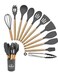 Flyer High Temperature Resistant 11 Piece Silicone Cookware Set, 11 Piece Silicone Cookware Set with Wooden Handle Anti-scalding, Silicone Cookware Set, Spatula, Silicone Spoon, Silicone Kitchenware, Grey