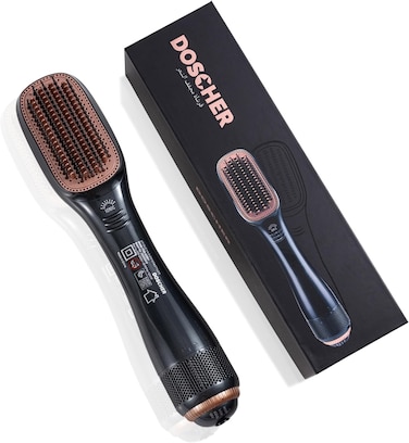 DOSCHER 3 in 1 Hair Dryer Brush &amp; Straightener Brush, Professional Ceramic Dryer, 3 Heat/2 Speed Settings One-Step Hair Dryer 1200W Black