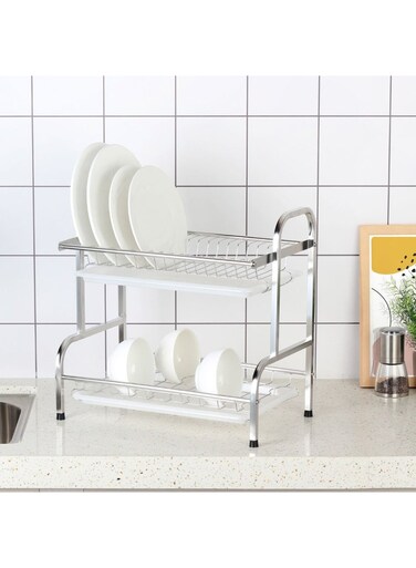 2 Tier Stainless Steel Dish Rack Shiny 42.3 X 25.5 X 40.5 CM