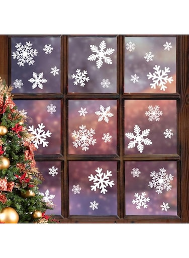LUDILO 135Pcs Christmas Window Clings Snowflakes Window Decals Static Window Stickers for Christmas Decorations Window Decor Ornaments Xmas Party Supplies Thanksgiving Party Decor (5-Sheet)