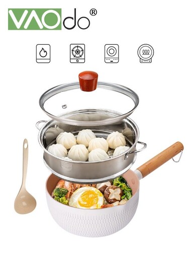 Stainless Steel Saucepan with Steamer Universal Milk Pot for All Stoves Lightweight Non-Stick Pan 22cm