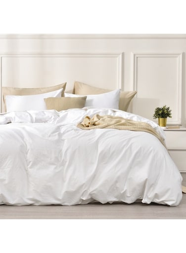 100% 3pcs Garment Washed Cotton Duvet Cover King Size (264cm x 230cm) with 2 Pillowcases (50cm x 90cm), Linen Like Breathable Durable Soft, White