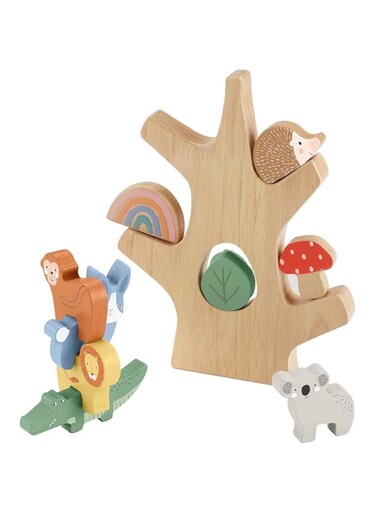 ​Fisher-Price Stacking Toy Wooden Balance Tree, 10 Wood Pieces for Developmental Play for Preschool Kids Ages 3+ Years