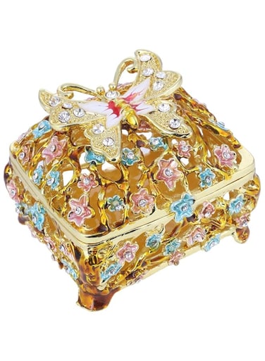 YU FENG Luxury Vintage Rectangle Metal Jewelry Box Trinket Organizer Storage Box with Butterfly Pattern for Women, Girls