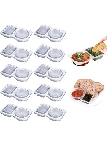 10PCS Double Compartment Condiment Container With Lids, 2 Compartment Sauce Containers for Condiments or Dips, Portable Reusable Sauce Container, Double Compartment Snack Containers (10pcs)