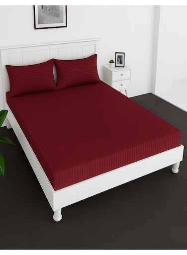 Deep Fitted Elastic Bedsheet Set With Pillow Covers, King/Queen/Double/Single Sizes, Color Maroon, Depth 30cm