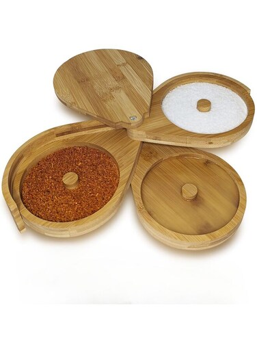 3 Tiered Bamboo Glass Rimmer   Triple Rotating Spice Organizer  Sugar and Salt Rimmer for Cocktails   Cocktail Accessories for Drinks