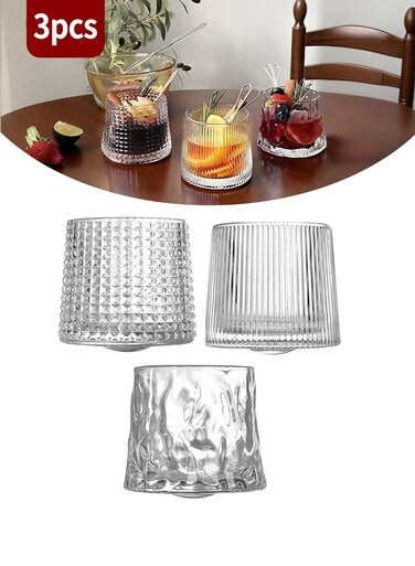 3 PCS Rotating Glass/Crystal Cups, 5 oz, Suitable for Various Occasions and Beverages