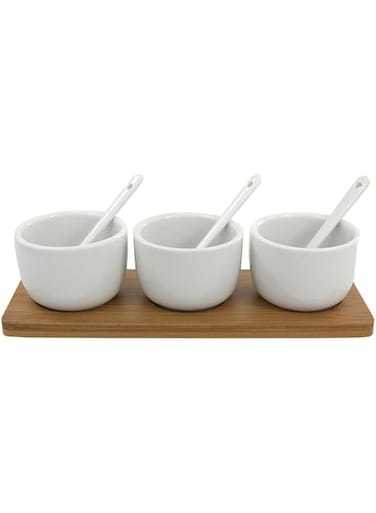 HIT Bamboo Condiment Set 7-Pieces, White/Brown