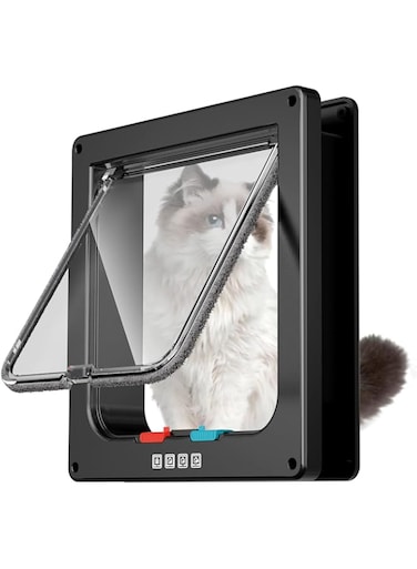 Joyzzz Cat Door Flap, 4-Way Locking Cat Flap for Interior Exterior Doors, DIY Easy Install, Weatherproof Pet Door for Cat and Doggie, Large Cat Door Interior Door Pet Door for Cat Exterior Door
