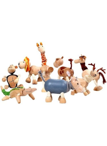 Bendable Wooden Animal Toys, Set of 8,Simulated Animal Joint Model,Smooth Natural Wood Zoo Animals for Kids