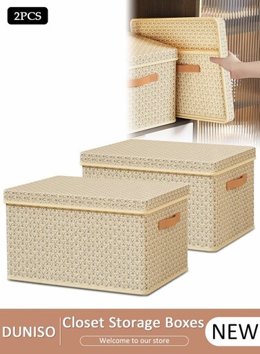 2 Pieces Fabric Closet Storage Organizer Set Foldable Clothes Boxes Large Capacity Wardrobe Stackable Closet Drawer with Handle for Leggings Stockings Socks Underwear