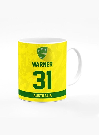 Designer Printed Coffee Mug with Heavy Duty Handle 11oz Ceramic Personalised Gift Mugs Cup - Cricket Player - David Warner, Jersey Number - 31 (With Logo)