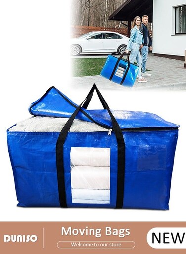 Thickened PE Moving Bags with Viewing Window, Large Foldable Storage Totes with Handles,Easy Open Lids&iuml;&frac14;&OElig;Heavy Duty Water-Resistant Reinforced Packing Totes for Clothes, Blanket, Toys,Books