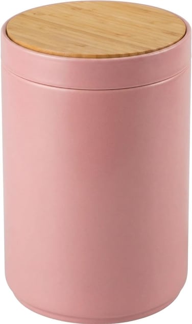 Plastic Round Trash Can Small Wastebasket - Garbage Bin Container with Swing-Close Lid - Bathroom Garbage Basket - Holds Waste, Recycling - 1.3 Gallon - Basa Collection - Pink
