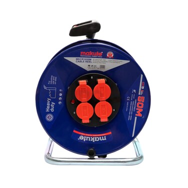 Makute 50m Heavy Duty Industrial Extension Cable Reel, 4-Socket Electric Power Line Extender with Galvanized Steel Base, Dust &amp; Splash Resistant - MKCR1050M