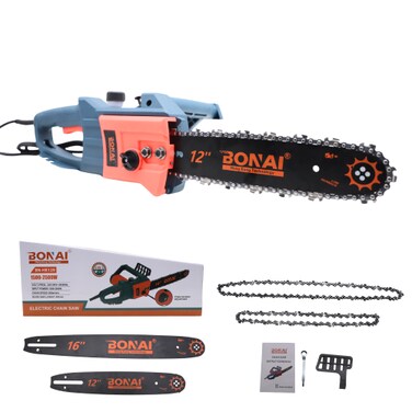 Bonai 2-in-1 Electric Chain Saw 2500W High Power Wood Cutter with 12 and 16 Inch Interchangeable Guide Bars, 500m/min Speed ​​and Ergonomic Grip for Garden Pruning and Timber Cutting - BN-HK129