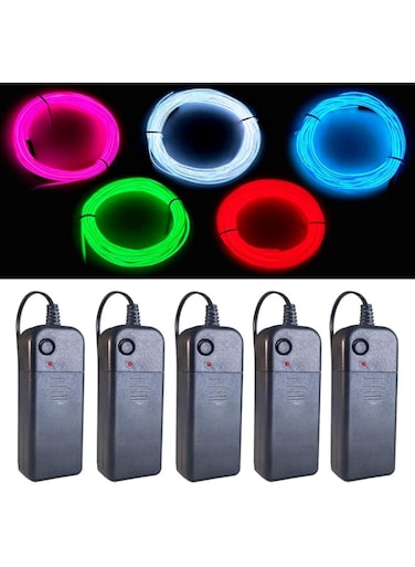 MaxLax EL Wire Portable Set, 9ft Cuttable Battery Pack Neon Glowing Electroluminescent Wire Light kit(Green, Blue, Red, White, Pink) for Halloween Decorations DIY