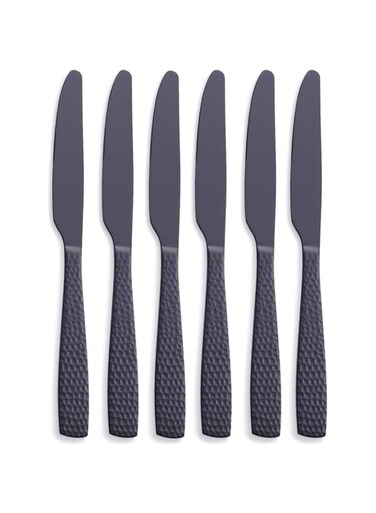 FULLYWARE Matte Black Dinner Knife Set of 6, 9.7 inches Stainless Steel Black Table Knife, Satin Finish.